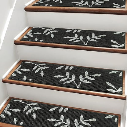 Carpet Stair Treads, Non-Slip Stair Treads for Wooden Steps Indoor, 30”x8” Stair Runner for Pets Non Skid Wood Staircase Step Treads Reusable, Set of 15, Black
