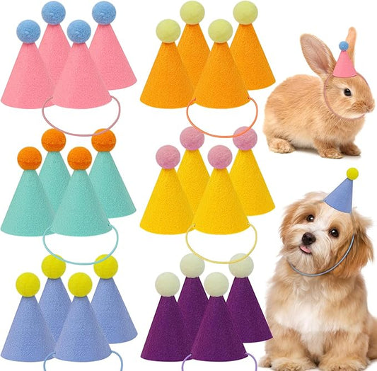 24pcs Mini Party Hats for Stuffed Animals, Birthday Party Cone Hats Dolls Dog Cat Rabbit Puppies Assorted Animal Birthday Decorations