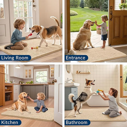 Smiry Dog Door Mat for Muddy Paws 30x20, Absorbs Moisture and Dirt Doormat, Non-Slip Washable Quick Dry Chenille Front Door Mat Indoor Entrance, Entryway Carpet for Inside Floor, Beige