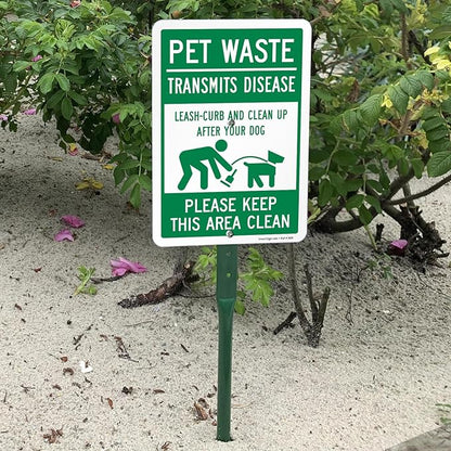 SmartSign 'Pet Waste Transmits Disease, Leash-Curb/Clean Up After Dog Keep Area Clean' Yard Sign - 7" x 10" Sign with Stake, 40 mil Aluminum Sign, 21-inch Tall Sign/Stake Kit, Green/White, USA-Made