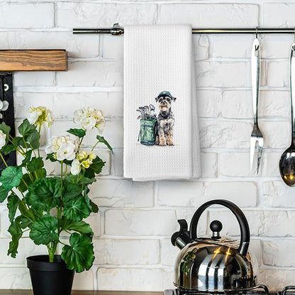 Golf Dog Kitchen Towels - Schnauzer Dish Towels, Sports Gifts, Pet Golf Club Decorative Absorbent Dishcloths Hand Towels for Kitchen Gym Spa Decor 16x24 Inches