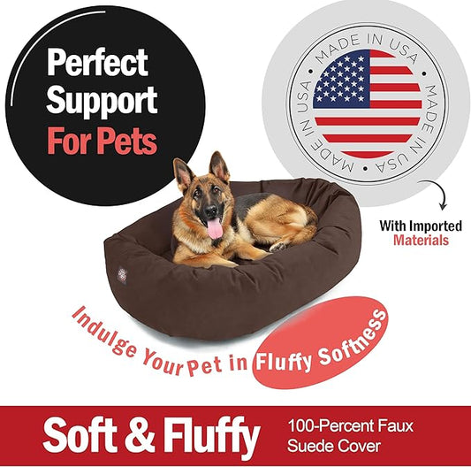 Majestic Pet 52 Inch Suede Calming Dog Bed Washable – Cozy Soft Round Dog Bed w/Spine Support for Dogs to Rest Head - Fluffy Donut Dog Bed 52x35x11 (Inch) - Round Pet Bed X- Large – Chocolate (2025)