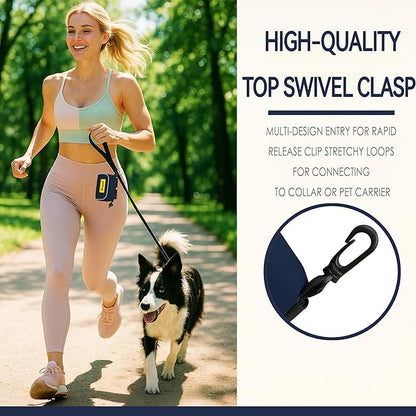 Dog Poop Bag Holder for Leash, 2 Waterproof Zipper Pouches, Dog Treat Pouch for Pet Walking Accessories, with Dispenser, Training Clicker and 1 Free Roll (Blue)