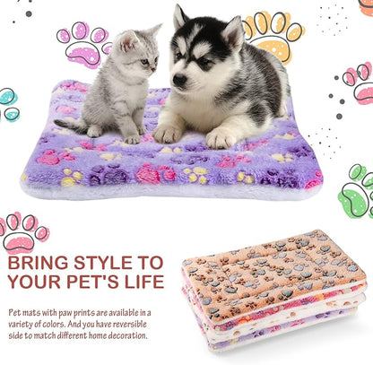 Tuanse 4 Pack Ultra Soft Dog Cat Bed Mat Small Animal Guinea Pig Bed with Cute Print Reversible Fleece Dog Crate Kennel Pad Cozy Washable Thickened Hamster Pet Beds Mat(13 x 19 Inches,Vivid Color)