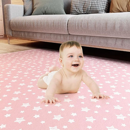 Baby Splat Mat Anti Slip Waterproof High Chair Mat, Baby Feeding Table Cloth Floor Mat Cover, Baby Art Playtime Mat for Craft/Mealtime, 42X46 Inch Washable Portable Picnic Mat - Pink Star