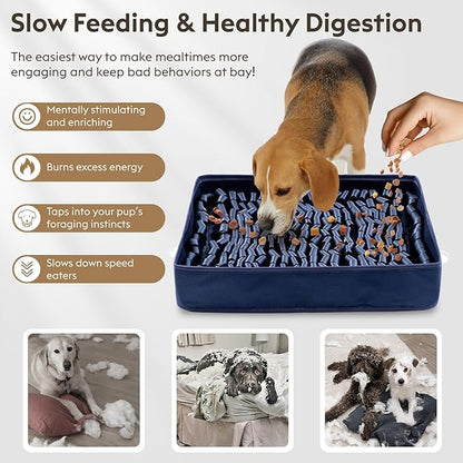 Snuffle Mat for Dogs, Dog Puzzle Mat, Interactive Dog Toys for Enrichment,Sniff Mats with Non-Slip Backing,Suitable for Breeds and Sizes of Dogs (Navy, 17" X 15")
