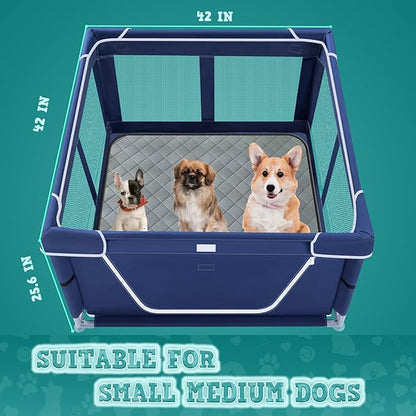 42x42 Inches Puppy Playpen with Dog Pads, Dog Playpen for Puppies or Small Dogs, Pet Playpen for Indoor & Outdoor, Sturdy Safety DogPen with Thickened Fabric, High-Strength Nylon Wire Mesh