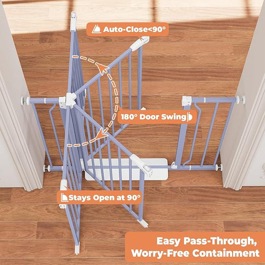 29"-40" Baby Gate for Stairs, Auto Close Stroller Friendly Dog Gate Indoor for Doorways, Pressure Mounted Baby Gate, Easy Walk Through Gate for Children & Pets, Wisteria