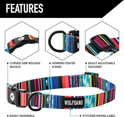 Wolfgang Heavy Duty, Adjustable Dog Collar with Quick Release Nylon Buckle for Walking & Training, Quetzal Print, Medium