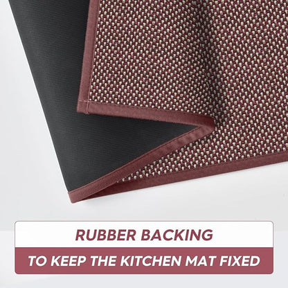 Artoid Mode Washable Non Slip Red Kitchen Rugs and Mats Set of 2, Rubber Backing Absorbent Kitchen Mats for Floor Front of Sink - 17x29 and 17x47 Inch