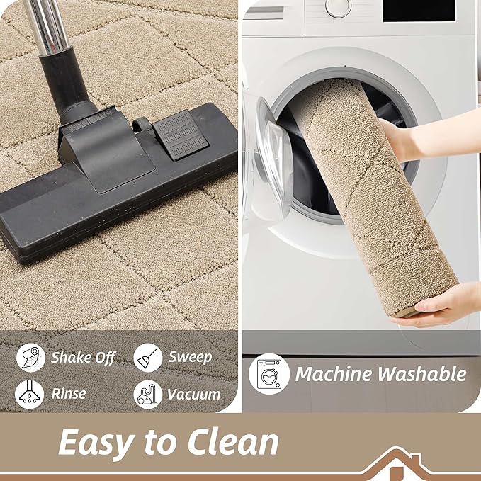 BEQHAUSE Dirt Trapper Door Mat 36" x 60", Doormat Non-Slip Entryway Rugs Washable, Dog Door Mat Stain Resistant and Absorbent Welcome Floor Mat for Front Back Door, Mud Wet Shoes & Paws, Warm Beige