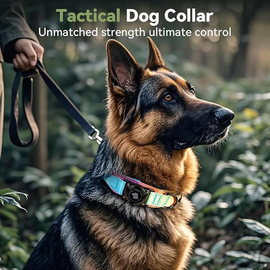 2026 Upgrade Waterproof AirTag Dog Collar, Military Tactical Dog Collar with AirTag Holder, Comfortable Control Handle and Metal Buckle, GPS Dog Collar Holder for Medium to Large Dogs (Pastel lcing,L)