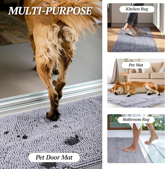 VIVAGLORY Dog Door Mat Absorpmax Dog Rug for Muddy Paw, Mat for Muddy Paw Door Indoor Floor Entryway, Waterproof Washable & Water Absorbent Dirt Trapper, 35" × 25", Brown