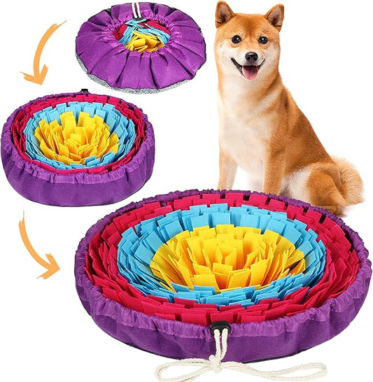 Vivifying Snuffle Mat for Dogs, Adjustable Dog Puzzle Toys Sniff Mat for All Breeds Dogs, Interactive Enrichment Toys for Slow Eating and Mental Stimulation (Yellow Blue Purple)