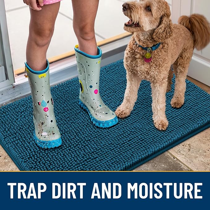 Smiry Dog Door Mat for Muddy Paws 71x46, Absorbs Moisture and Dirt Doormat, Non-Slip Washable Quick Dry Chenille Front Door Mat Indoor Entrance, Entryway Carpet for Inside Floor, Atlantic Blue
