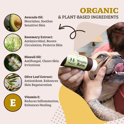 Natural Dog Company Wrinkle Balm for Dogs – Dog Wrinkle Balm for Skin Folds, Facial Creases & Wrinkles, Lick-Safe Wrinkle Cream for Bulldogs, Pugs & Bully Breeds, Daily Skin Care, 0.15 oz Stick