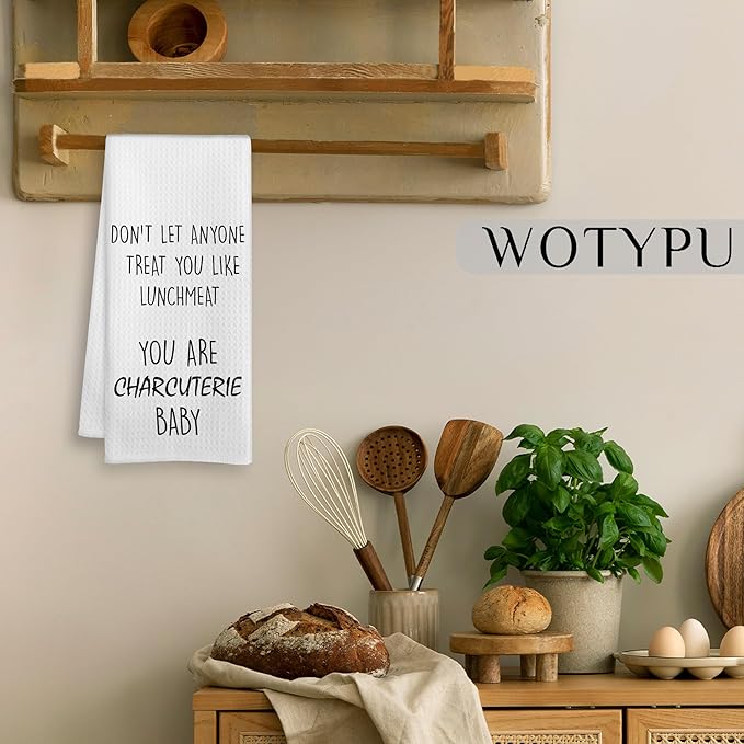 Funny Kitchen Towels, Funny Gifts for Women Men Dish Tea Towels, Don't Let Anyone Treat You Like Lunchmeat Humorous Decorative Hand Towel for Kitchen, 16x24 Inch