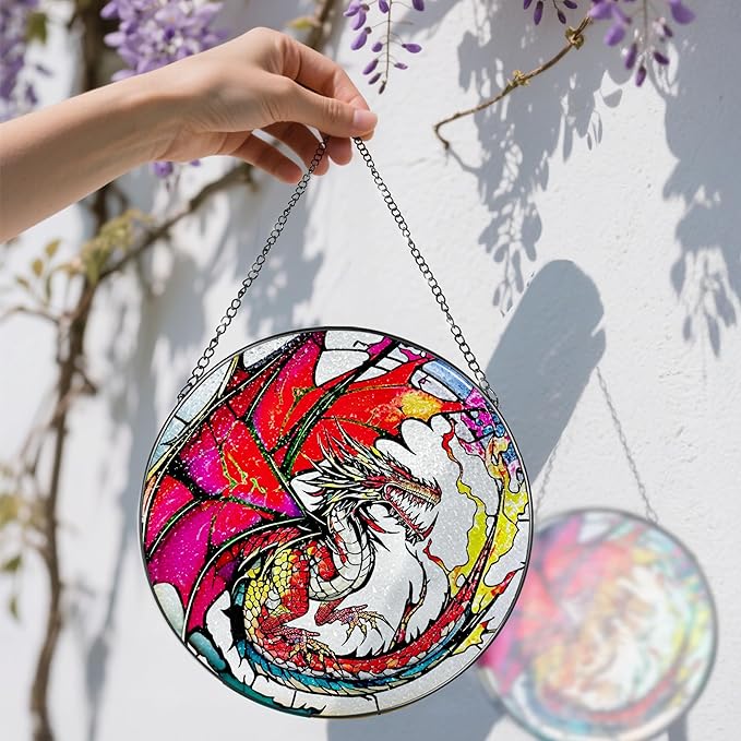 Stained Glass Window Hanging, Stained Glass Suncatcher, Dragon Sun Catcher, Window Hanging Decor, Dragon Gift, Gifts for Fathers Day, Christmas or Birthday Gift, Gifts for Him Dad Grandfather Son
