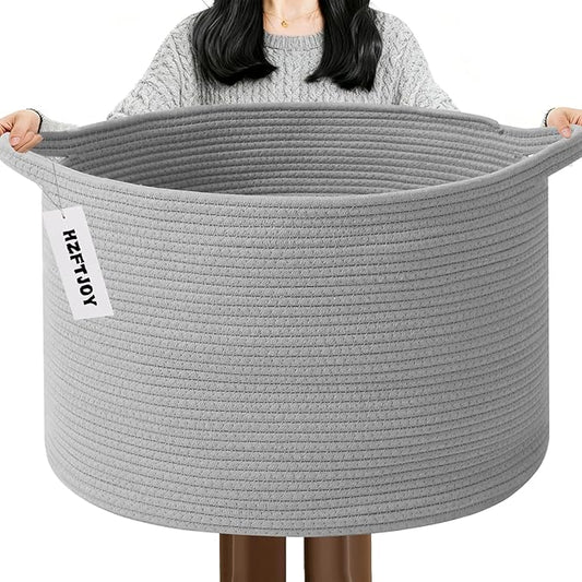 65L Large Blanket Basket,19.7" L x 19.7" W x 13" H Rope Woven Baskets with Handles, Toys Storage Bins,Laundry Basket Perfect for Living Room, Nursery,Bedroom,Home Organization,Light Gry