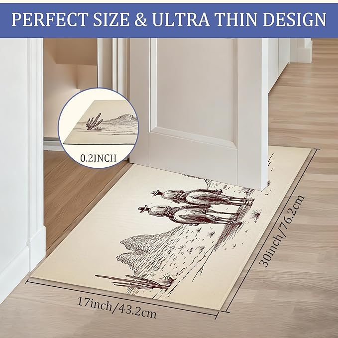 Door Mat, Western Cowboy Rugs for Front Door,Non-Slip Vintage Desert Cactus Low Profile Indoor Outdoor Welcome Mat for Entry Patio, Porch, Hallways,Kitchen 30 x 17 Inch