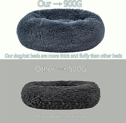 Calming Dog Bed for Small Dogs Cats, Kitty Puppy 23'' Round Anti-Anxiety Warm Fluffy Plush Faux Fur Bed, Soft Anti-Slip Donut Washable Small Pet Bed, Cozy Cat Puppy Bed, Fits up to 30 lbs Pets