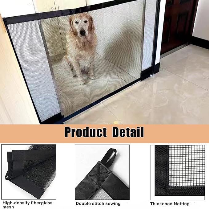Mesh Dog Gates for Pets, Magic Pet Gate for The House, Portable Puppy Safety Fence Guard for Stairs and Doorways, Easy Install Anywhere, 50" W x 30" H, 8 Hooks