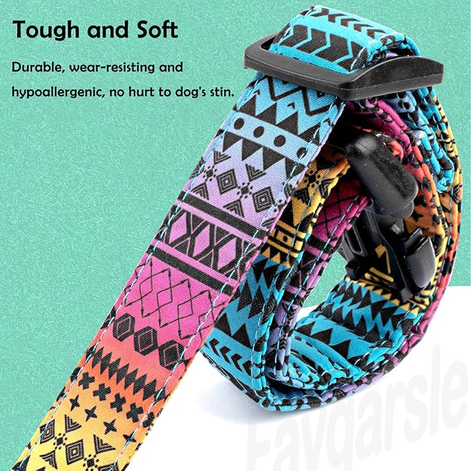 Faygarsle Bohemian Geometric Pattern Dog Collar for Small Medium Large Boys Girls Dogs M