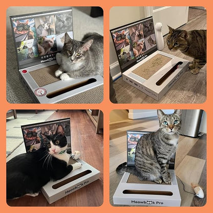 Cat Scratcher Laptop Cat Toy with 'Mouse' Jingle Ball, Stickers, 3-in-1 Cardboard Cat Interactive Toy, Kitten Cardboard Scratching Pad