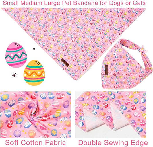 Easter Day Dog Bandana, UP URARA PUP Easter Eggs Triangle Bid Scarf for Medium Large Dogs, Cotton Kerchief for Girl Boy Puppies, Cute Spring Bunny Bandana,L