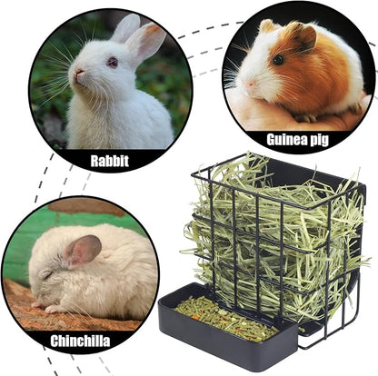 Rabbit Hay Feeder Guinea Pig Hay Feeder with Hook Heavy-Duty Metal Frame Upgrades Hay Rack，Reduce Waste Hay Holder,for Bunny,Rabbit,Chinchilla,Guinea Pig Cage Accessories-6.8x6.7x6.6inch（Black）
