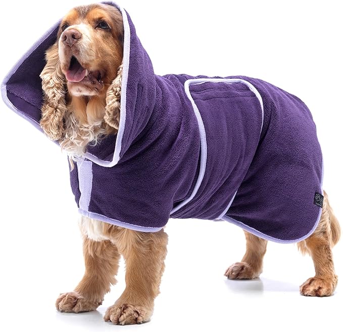 Lucky Pooch® Dog Robe - Luxurious Dog Bathrobe - Ultra Absorbent Dries Your Dogs in Minutes! Double-Layer, Super Soft Towel and Bath Robe All in One (M, Aubergine)