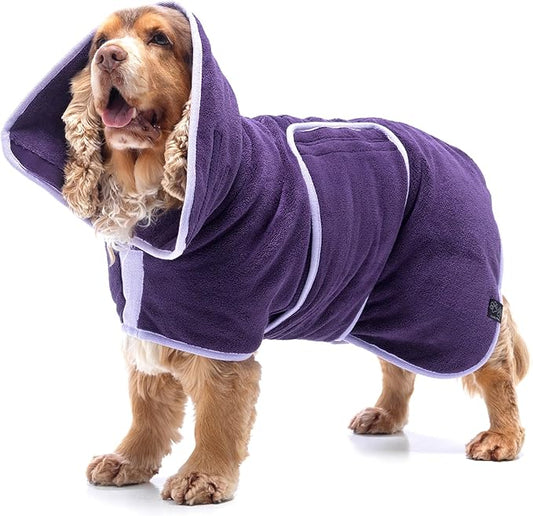 Lucky Pooch® Dog Robe - Luxurious Dog Bathrobe - Ultra Absorbent Dries Your Dogs in Minutes! Double-Layer, Super Soft Towel and Bath Robe All in One (M, Aubergine)