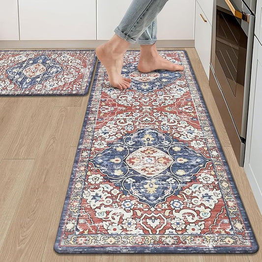Ileading Anti Fatigue Kitchen Rugs Sets of 2 Cushioned Kitchen Mats for Floor Waterproof Kitchen Mat Set Non Slip Comfort Standing Mat for Kitchen, Office, Sink, Laundry