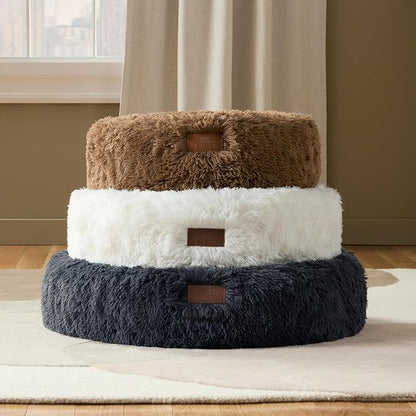 Town & Country Luxe CuddleTown Fuzzy Solid Donut Pet Bed, Soft, Cozy & Calming, Non-Slip Bottom, 100% Machine Washable, Dark Grey, XS 19"x19"x7" Round