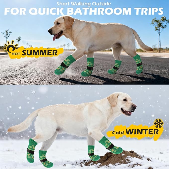 EXPAWLORER Anti Slip Dog Socks to Prevent Licking Paws, Dog Shoes Booties for Small Medium Large Senior Dogs, Traction Control Boots & Paw Protectors for Hardwood Floors St. Patrick's Day Green M