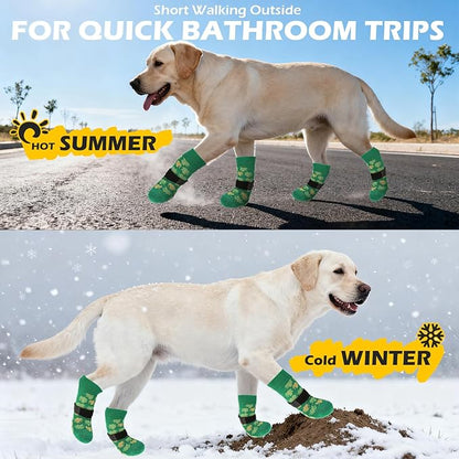 EXPAWLORER Anti Slip Dog Socks to Prevent Licking Paws, Dog Shoes Booties for Small Medium Large Senior Dogs, Traction Control Boots & Paw Protectors for Hardwood Floors St. Patrick's Day Green L
