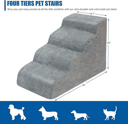 Dog Stairs for Small Dogs - High Density Foam Dog Ramp, Extra Wide Pet Steps with Non-Slip Bottom for High Beds, Couche and Sofa, Best for Pet Injured, Older Dogs Cats (Grey, 4 Steps)