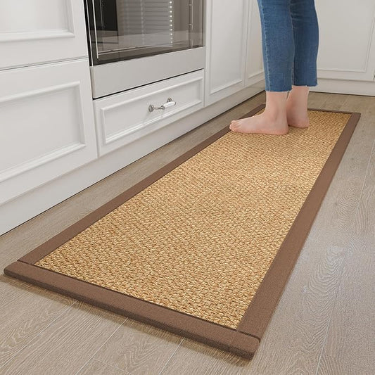 Kitchen Runner Rugs Non Slip Washable Anti Fatigue, Super Absorbent 0.4" Thick Cushioned Long Kitchen Mats for Floor, Jute-Look Sink Floor Mat Laundry Standing Mat, Easy Clean, Brown 17"x59"