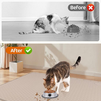 Cat Food Mat, 57" x 40" Extra Large Silicone Pet Feeding Mat with Raised Edge Pet Placemat for Food and Water Bowl Non-Slip, Easy to Clean, Floor Protection (Khaki)