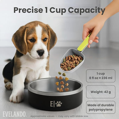 EVELANDO® Dog Food Measuring Cup 1 Cup BPA-Free Tool with Non-Slip Grip Handle & Bag Clip Includes Cotton Storage Bag & Adhesive Hook for Dogs & Cats (Sky-Blue)