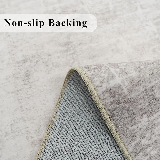 Hallway 4x10 Washable Runner Rug:Stain Resistant Abstract Rug for Kitchen Entryway Farmhouse Soft Carpet for Bathroom Bedroom Thin Laudry Living Room Floor Mat with Non Slip Backing(4x10,Beige/Cream)