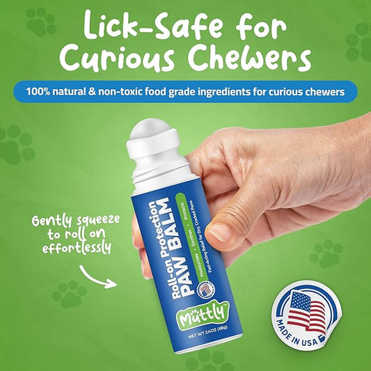 Roll-On Dog Paw Balm - Moisturizer & Soothing Protection from Snow & Hot Pavements - Snout Soother for Dogs - Easy & Fast to Apply, Natural, Non-Toxic, Food-Grade, Lick-Safe Wax