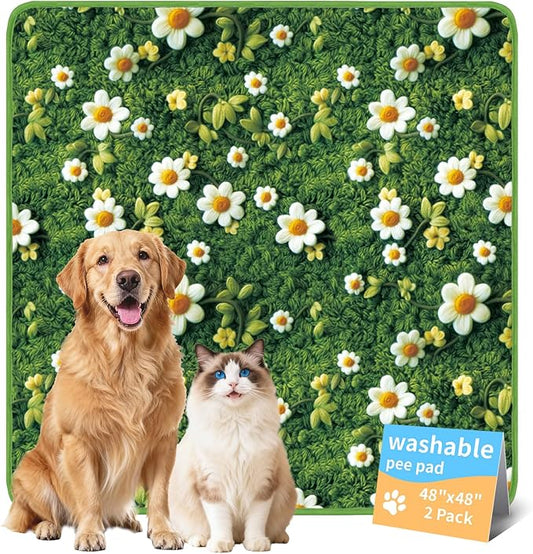 Washable Pee Pads for Dogs, Reusable Puppy Potty Training Pads, Ultra-Absorbent Thick Waterproof Leak-Proof Non-Slip Pads & Mat for Crate, Playpen, Floor, Whelping & Housebreaking , 2 Pack 48"x48"