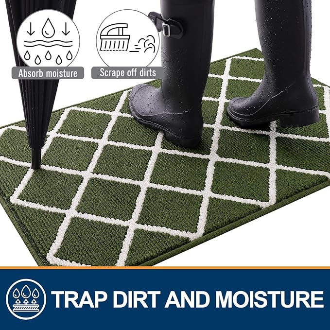 Finchitty Indoor Door Mat, Dirt Resistant and Absorbent, Low-Profile, Non-Slip, Washable Inside Floor Mats for Front Door, Back, and Entrance, 30" x 17", Green