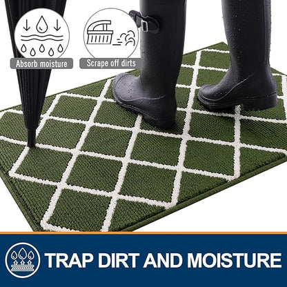 Finchitty Indoor Door Mat, Dirt Resistant and Absorbent, Low-Profile, Non-Slip, Washable Inside Floor Mats for Front Door, Back, and Entrance, 30" x 17", Green