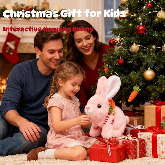 Easfan Walking Pink Rabbit Interactive Electronic Pet Plush Bunny Toy with Sounds Hopping Rabbit Ears Moving Educational Plush Toy Easter Birthday Gifts for Kids Girls, 7''