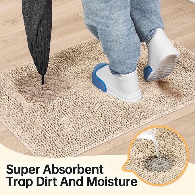 Absorbent Dog Door Mat for Muddy Paws, 60" x 48" Chenille Indoor Mats for Entryway, Trap Dirt Front Door Mat Indoor Entrance Washable Non Slip Soft Beige