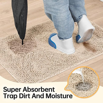 Absorbent Dog Door Mat for Muddy Paws, 60" x 48" Chenille Indoor Mats for Entryway, Trap Dirt Front Door Mat Indoor Entrance Washable Non Slip Soft Beige