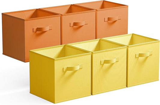 GRANNY SAYS 11 Inch Cube Storage Bins, Cube Storage Organizer, Fabric Storage Bins with Handle, Storage Cubes for Shelves, Closet, 3 Yellow & 3 Orange, 6-Pack