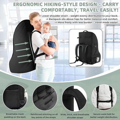 Car Seat Travel Bag for Airplane – Waterproof Heavy Duty Carseat Backpack for Gate Check or Airport Travel – Fits Infant, Convertible & Booster Seats, Black